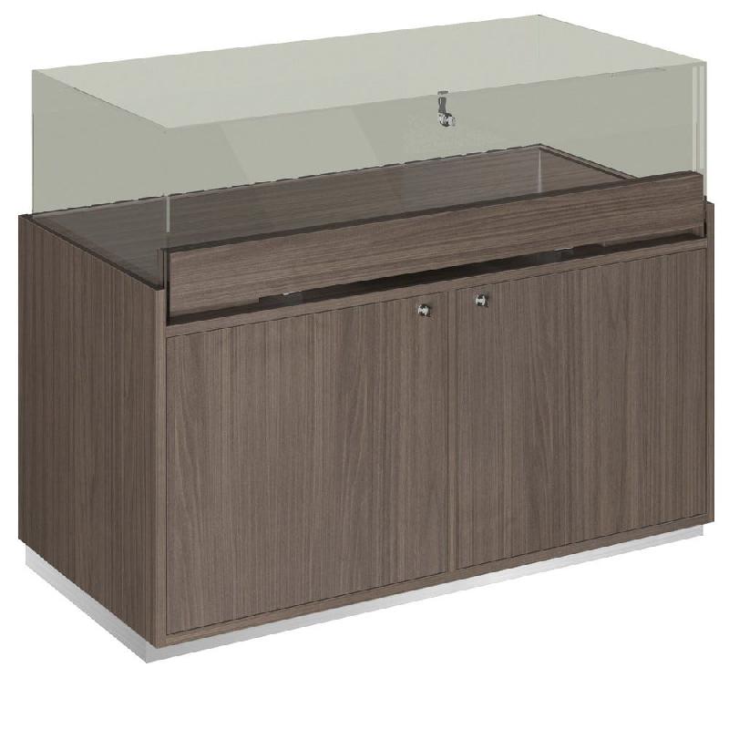 Comptoir T03 vitrine 4 Faces et MDF naturel+noyer foncé - 120x60x93cm_1