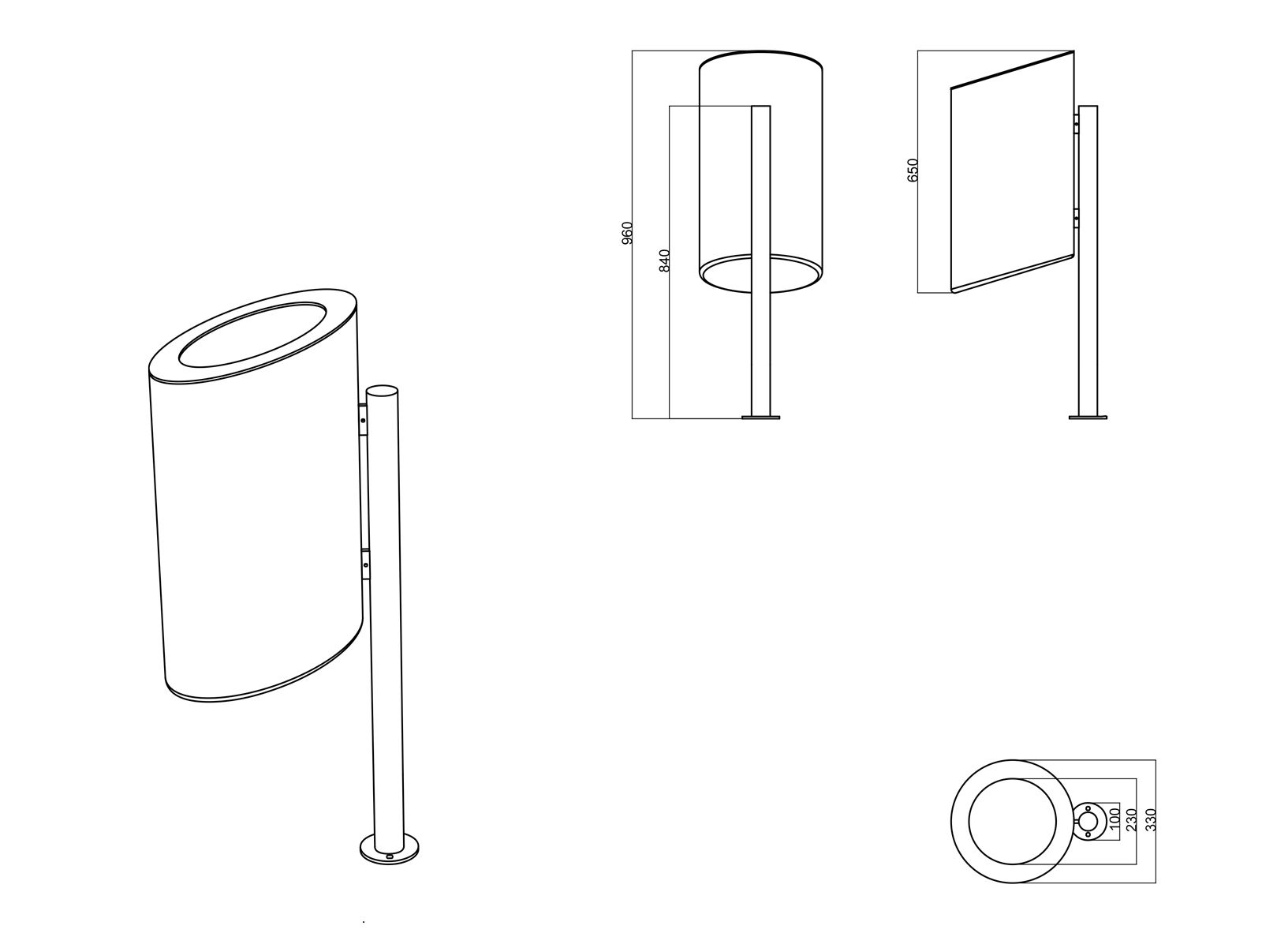 La corbeille CHEAP - poubelle publique - The Italian Lab - acier ép. 20/10 et 30/10, diamètre 330mm, H 960mm, capacité 35L_1