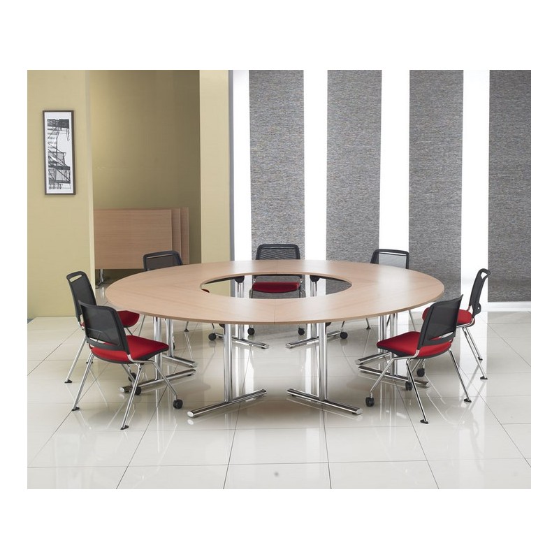 Table de réunion modulable CONFIG - fabricant MACE - plateaux ébénisterie et piétement métal avec roulettes_1