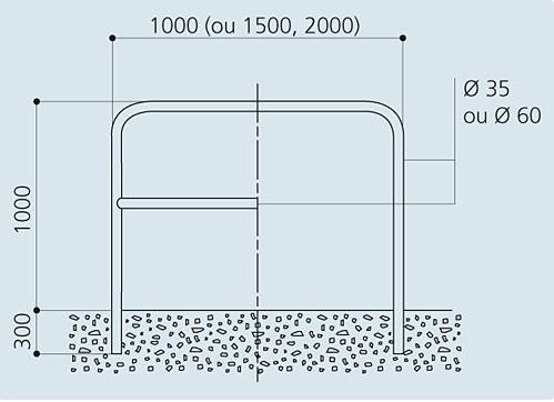 21581 arceau urbain - en acier galvanisé ou peint - Ø 60 mm - longueur 1000 à 2000 mm - avec tube renforcé_1