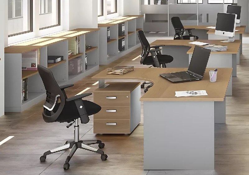 Bureau d'angle compact pied panneau avec caisson porteur So Vigo_1