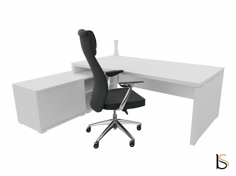 Bureau monochrome TAK avec rangement intégré - Mobel Linea - 225, Blanc, Gauche_2