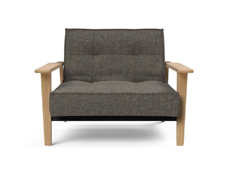 Fauteuil design convertible lit Innovation Living Splitback Frej Flashtex Dark Grey - 90x115 cm - Accoudoirs chêne clair_1