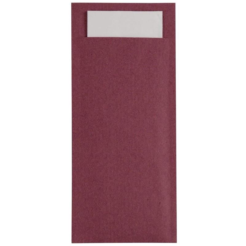 Pochettes à couverts bordeaux avec serviette blanche (lot de 500) | Europochette - CK234_1