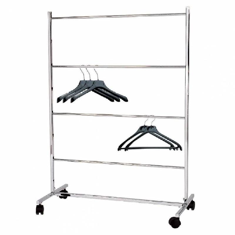 Portant Range Cintres Chromé - 4 Niveaux - L84xP40xH130cm - Acier - Roulettes Ø50 mm - Supporte 25 kg_1