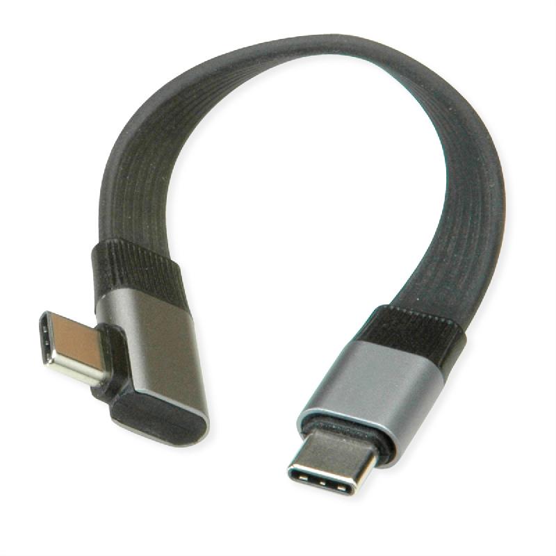 ROLINE Câble USB4 2.0 plat, C–C, M/M, un côté coudé à 90°, 8K UHD-2, 80Gbit/s, 240W, noir, 0,13 m_1