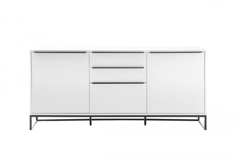 Buffet LUARD blanc laqué mat - 2 portes, 3 tiroirs - Piétement métal noir - Design moderne_1