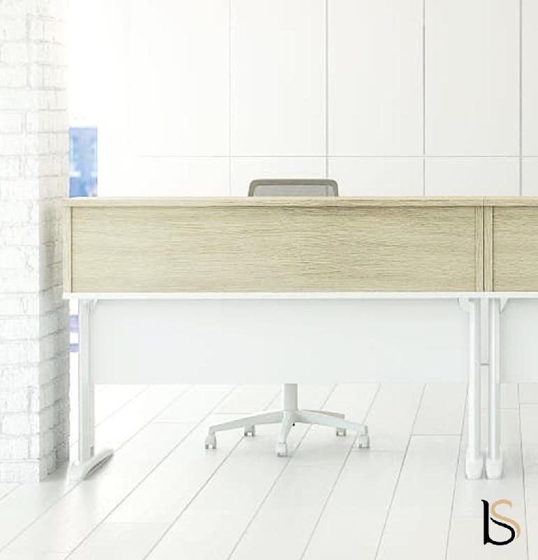 Bureau comptoir Sigma bi-tons - Mobel Linea - 180, Piètement blanc, Chêne/Blanc_2