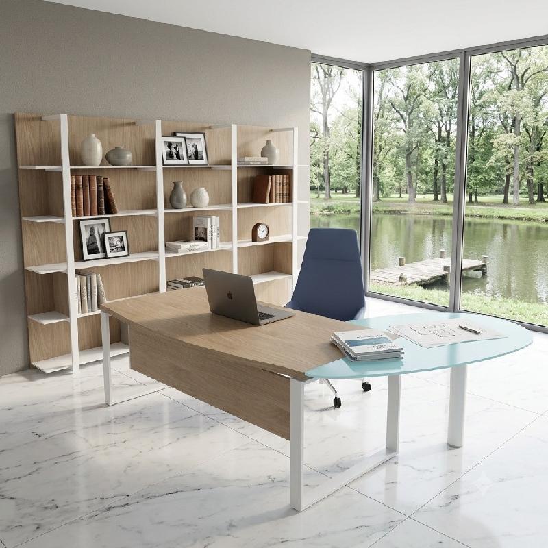 Bureau de direction X time Ring avec convivialité en verre - Quadrifoglio - 239, Alu, Orme, Gauche_1