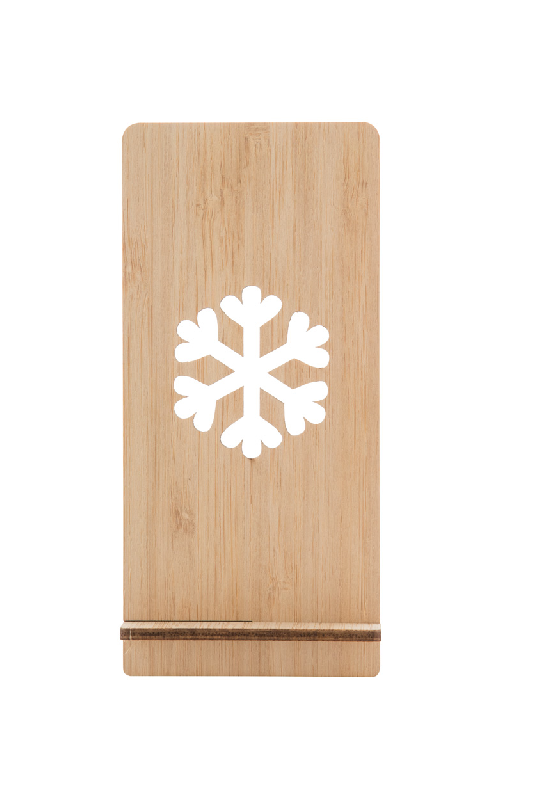 Support pour téléphone de bureau en contreplaqué de bambou - motif de Noël - livré à plat_1