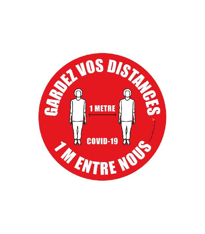 Adhésif à coller au sol - Lot de 5 - GARDEZ VOS DISTANCES 1 MÈTRE de diamètre 40 cm - Référence : PRO312X5_1