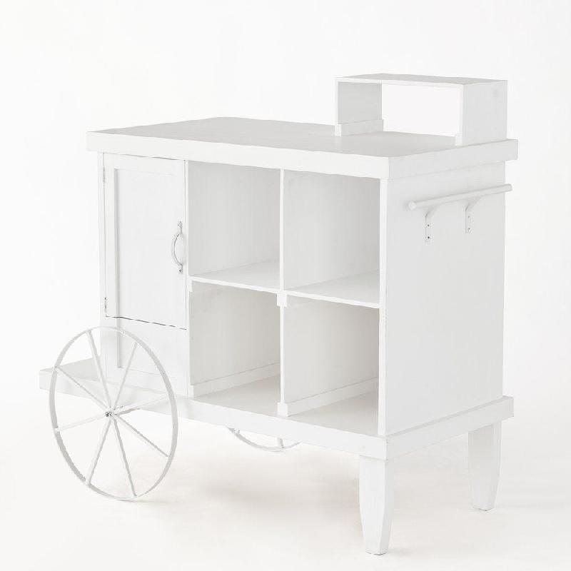 Charrette bois blanc 1 porte 4 cases et présentoir L120 x P55 x H90 cm_1