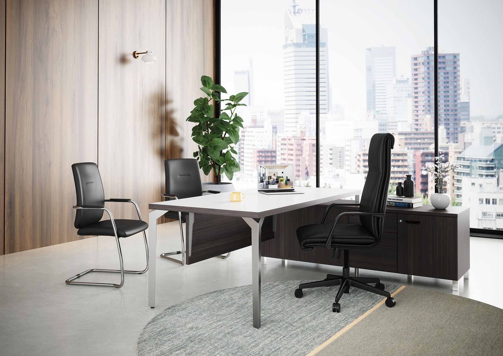 Fauteuil de direction design ROMA - cuir noir, lignes épurées, finitions soignées, mécanisme réglable_1