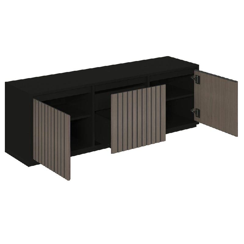 Meuble Vertigo T03 2 portes 2 tiroirs MDF noir et noyer foncé 180x47x60cm_1