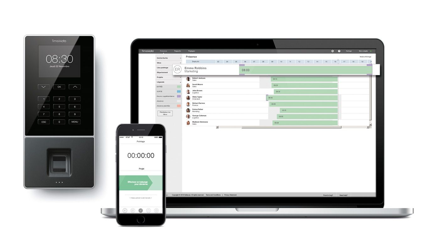 Pointeuse badgeuse TimeMoto TM-626 - RFID, empreintes digitales, écran TFT 2,8''_1
