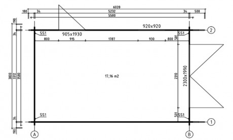 Garage simple bois hortensia / 22.88 m² / toit double pente / porte battante / 6.02 x 3.8 x 2.56 m_1