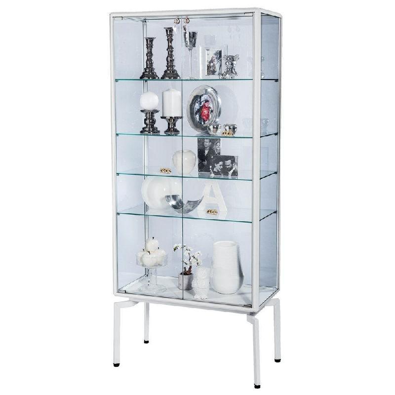 Vitrine cadre alu blanc 80x40x180cm - tablettes réglables - serrure - Gamme Design aluminium blanchi_1