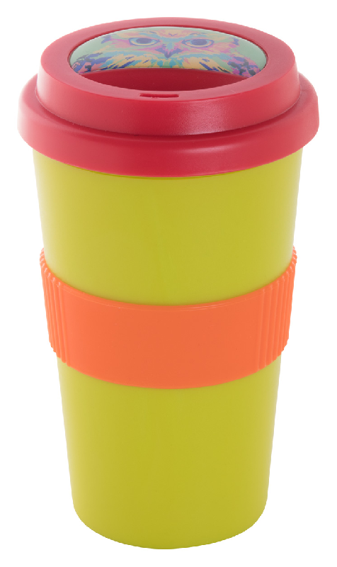 Mug thermos customisable - double parois en plastique - 400 ml - avec couvercle bec verseur et grip en silicone_1