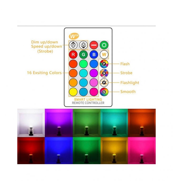 Ampoule GU10 LED - 5W - RGB + blanc avec télécommande 24 touches - réf R300851_1