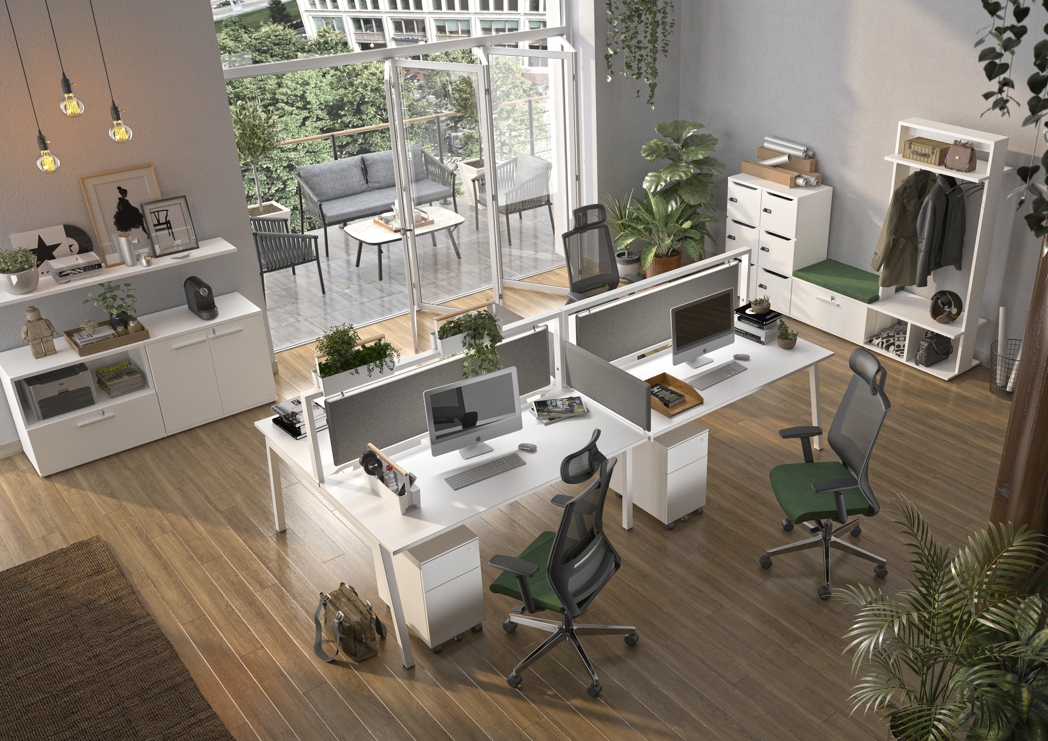 Bureau Bench collaboratif - Connexion, idéal pour aménagement d'espace partagé et optimisé_1