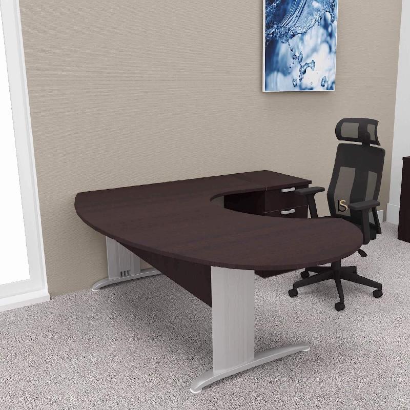 Bureau ergonomique et caisson intégré Sigma - Mobel Linea - 200, Alu, Wenge, Droite, 3 tiroirs_0