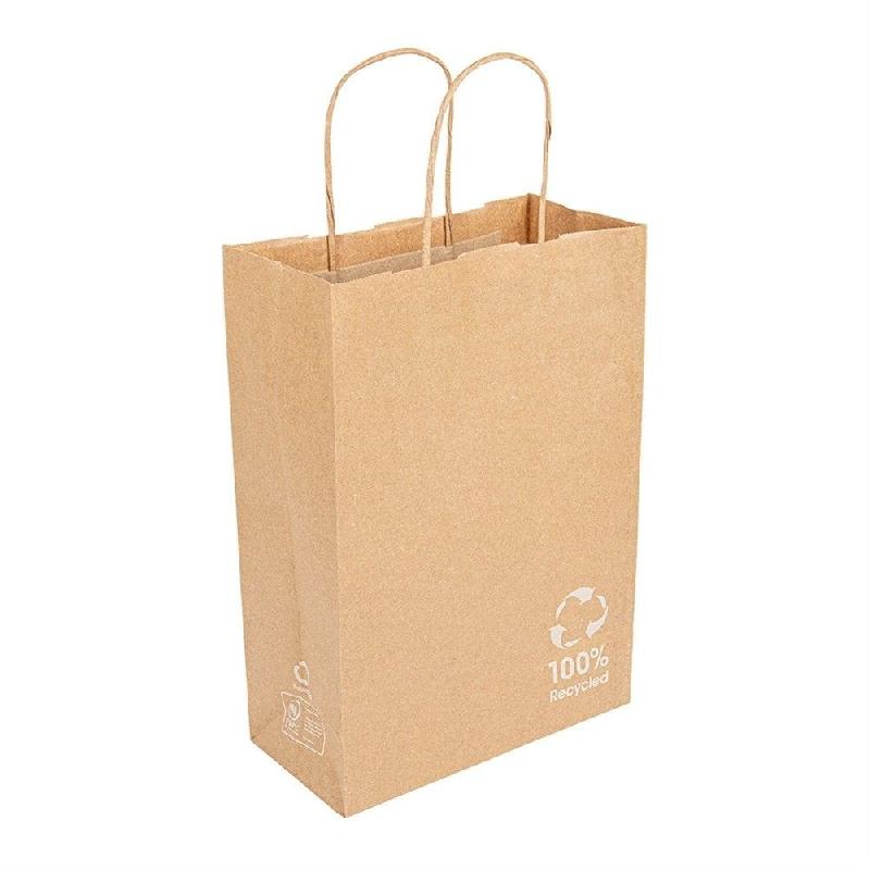 Sac 100% recyclé kraft brun poignées torsadées 20+10x29cm - par 250_1