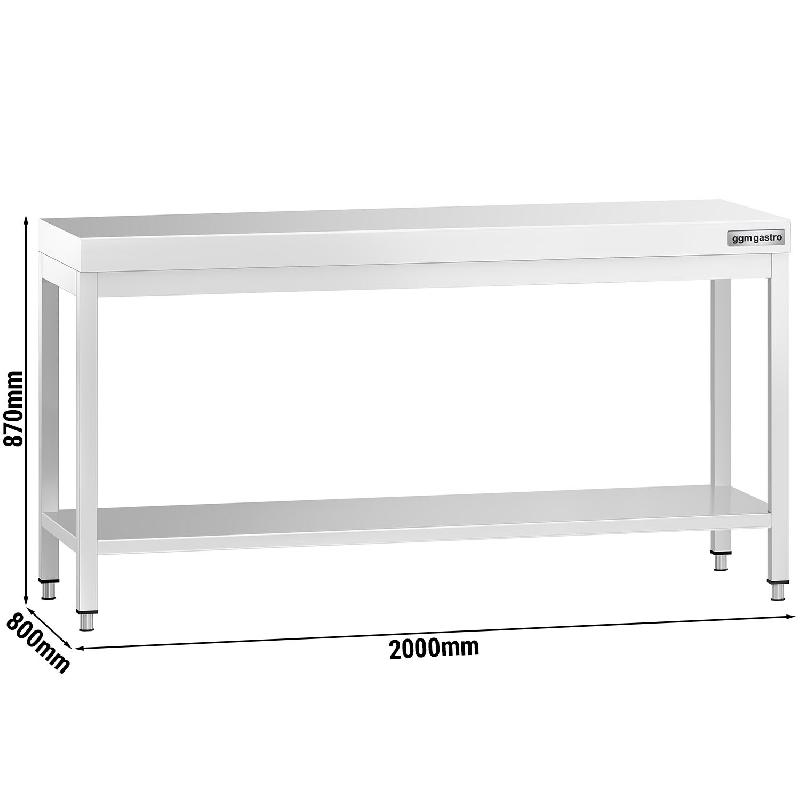 Table inox de Travail Centrale Premium avec Etagère - Profondeur 800 - 2000_1