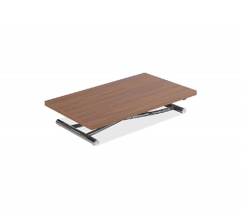 Table basse relevable avec plateau en mélaminé noyer et système à piston
