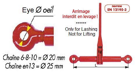 Tendeur d'arrimage - express - à cliquet à œil pour chaîne 13 mm - EU-LBE-13 - haute résistance et testé individuellement_1