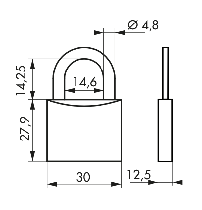 Cadenas Type 1+ 30 mm - Corps laiton monobloc - 2 clés en laiton nickelé - Marque THIRARD - Réf. 00938030_1