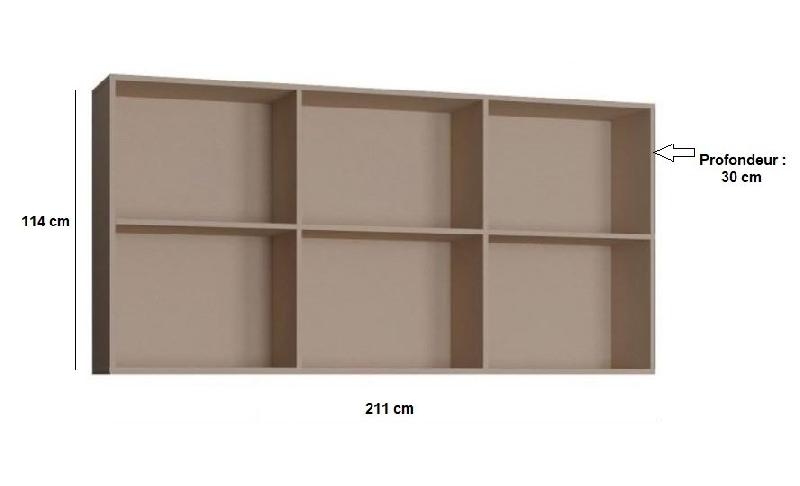 Surmeuble lit escamotable VERTIGO 90 x 200 cm - Taupe mat - 6 niches fixes - Dimensions L211 x H114 x P30 cm_1