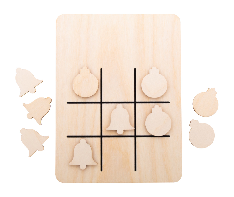 Jeu de morpions de Noël en contreplaqué de bouleau - boule de sapin et cloche - 10 jetons et plateau de jeu_1