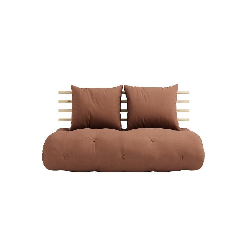 Canapé lit futon SHIN SANO - Brun argile et pin massif - Couchage 140x200 cm - Inspiration japonaise_1