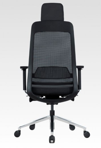 Fauteuil de bureau synchrone blocable 5 positions - Référence 6391 FR191 - Pied aluminium poli - Dossier filet noir_1