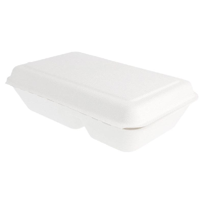 Boîte bagasse blanche 2 comp à couvercle attenant 16,5x22,5x6,4cm - par 500_1
