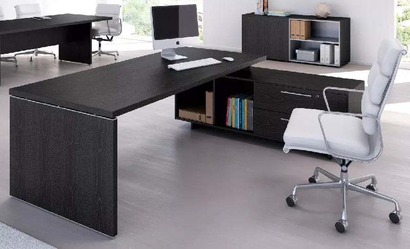 Bureau individuel pied panneau sur console So Flora - Frêne Noir, 195 x 170 cm_1