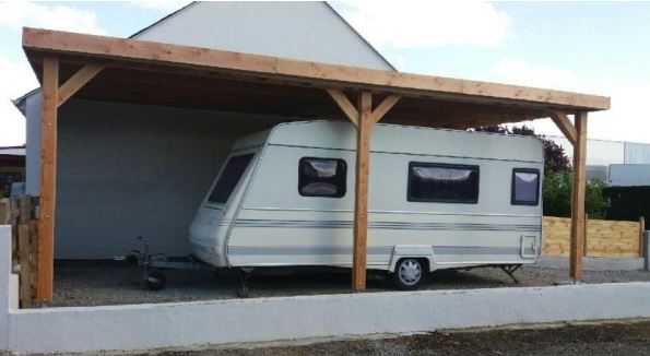 Abri camping-car ouvert caravane / structure en bois / toiture plate / 3.11 x 3.20 m_1