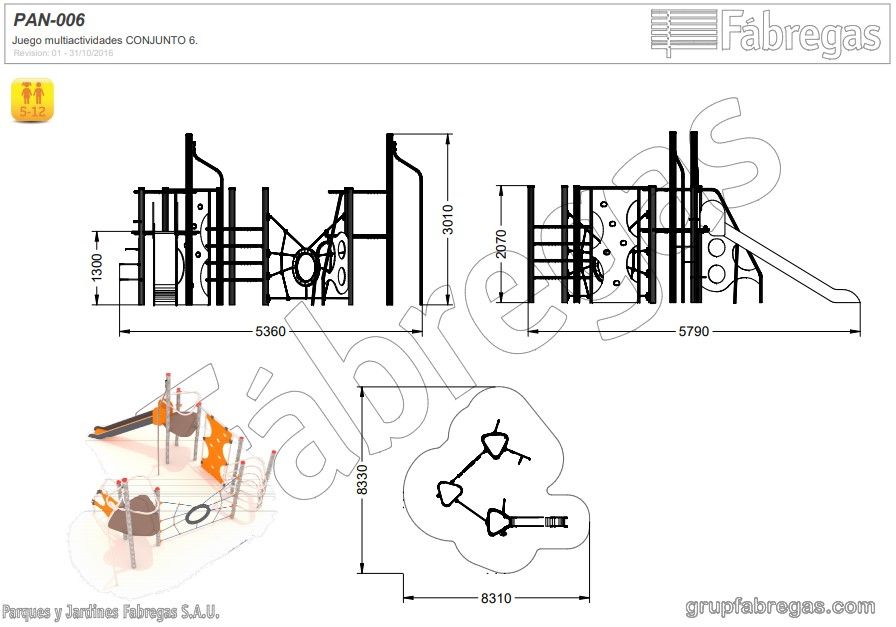 Conjunto 2 MEC-002 - Structures de jeux combinées Fabregas - Largeur 3110 mm - Jeux multiactivités_1