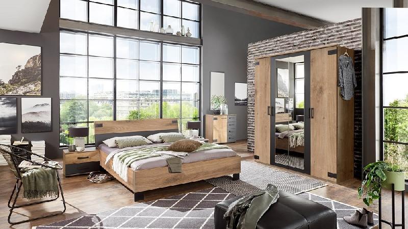 Lit style industriel Vernon 140 x 200 cm - chêne poutre et graphite - design élégant et robuste_1