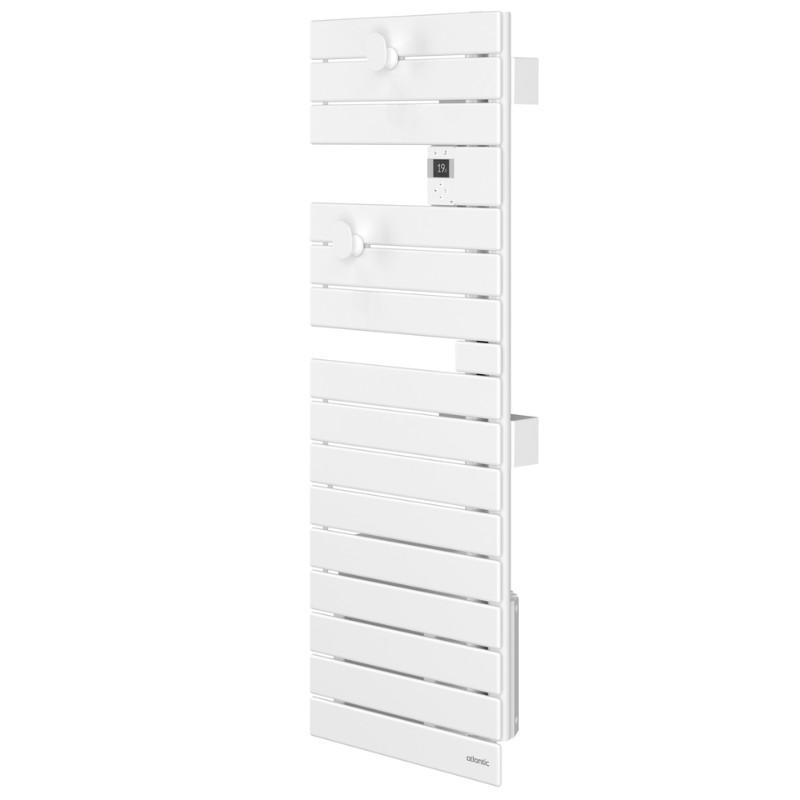 Sèche-serviettes connecté Nefertiti étroit avec soufflerie mât droite 1500W blanc brillant - Atlantic - 850088_1