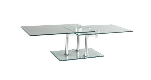 Table basse Match - 2 plateaux pivotants en verre trempé 12mm - piétement chrome - 88/152L x 60P x 42,7H cm_1