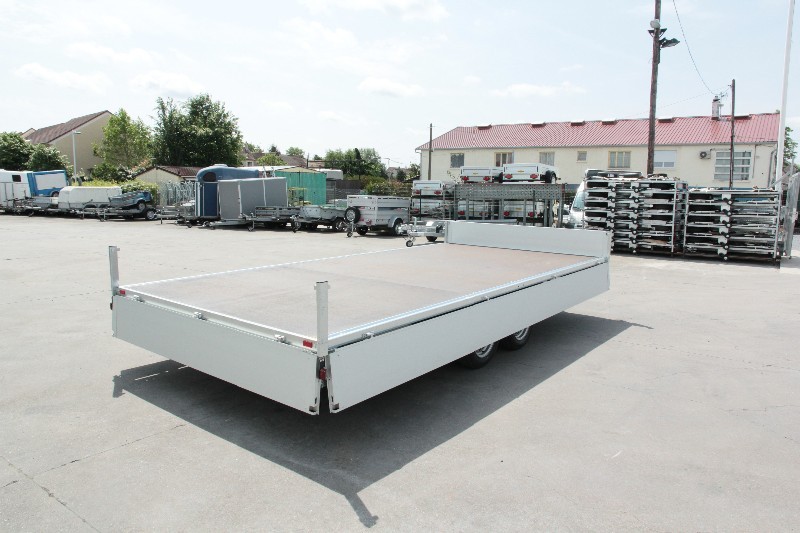 Remorque plateau Humbaur HT 255124 - 2 essieux, ridelles alu et roues dessous_1