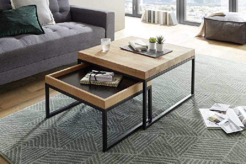 Table basse gigognes LUCON - Chêne massif FSC - Pieds en acier noir epoxy - Design contemporain_1