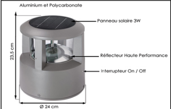 Borne lumineuse solaire Bilbao - LED 3W - Aluminium - 0.23m - Éclairage public_1