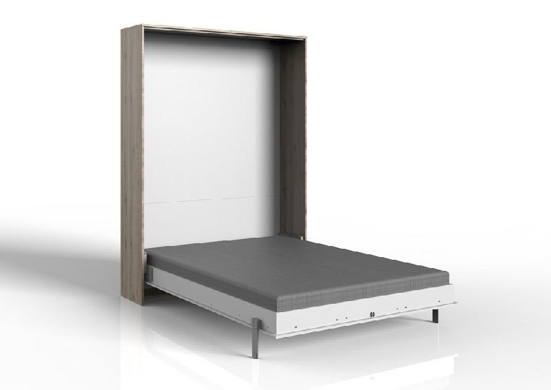 Lit escamotable Vanier - Décor chêne, façade blanche - Couchage 140 x 200 cm - Faible profondeur pour gain de place_1