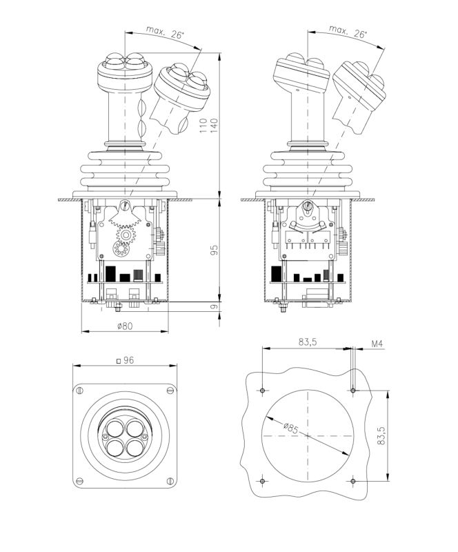 CS1 - Joysticks industriels Spohn & Burkhardt - double-axe compact avec tige de poignée 8 mm_1
