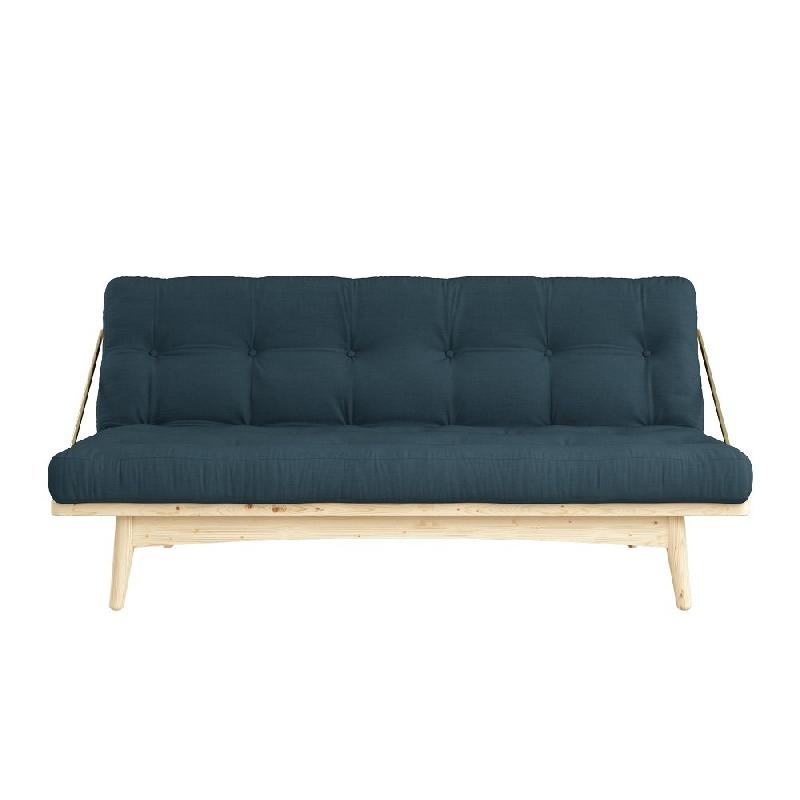 Banquette futon FOLK en pin massif - Coloris bleu pétrole - Couchage 130 x 190 cm - Design scandinave avec accoudoirs en métal_1
