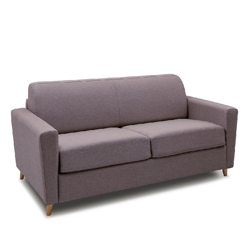 Canapé convertible express VIRGOLA - Matelas 16 cm - Sommier à lattes 140 cm - Tissu tweed taupe - Design scandinave_1