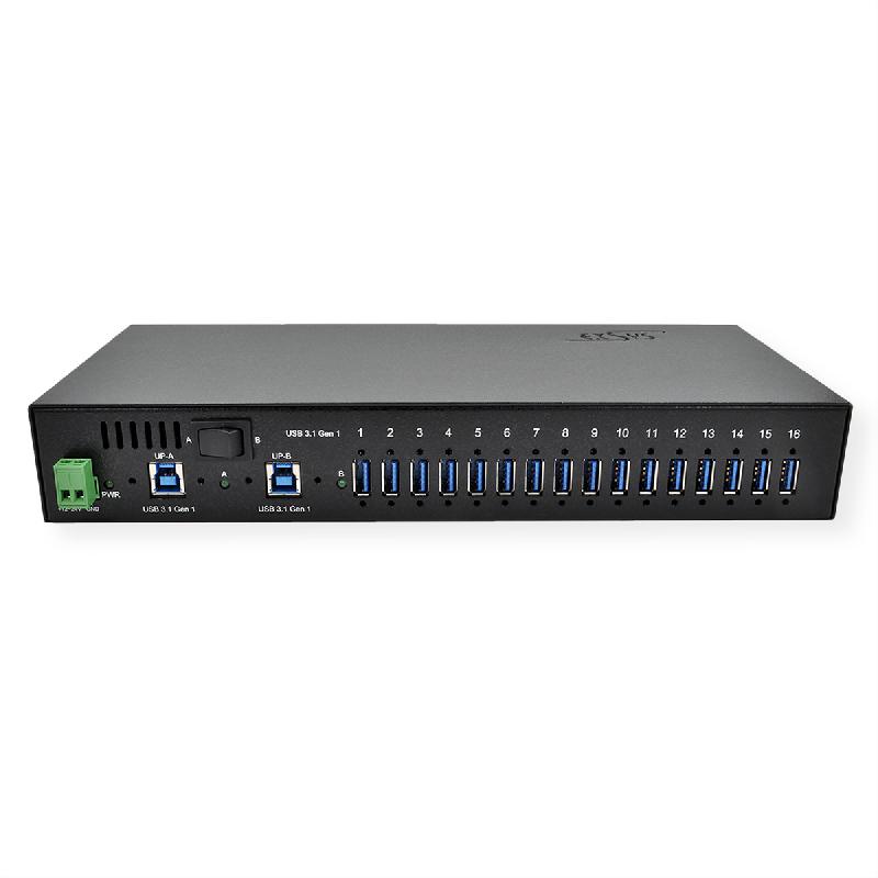 EXSYS EX-1116HMVS Hub USB 3.2 Gen1 à 16 ports, protection de surtension et kit rail DIN_1