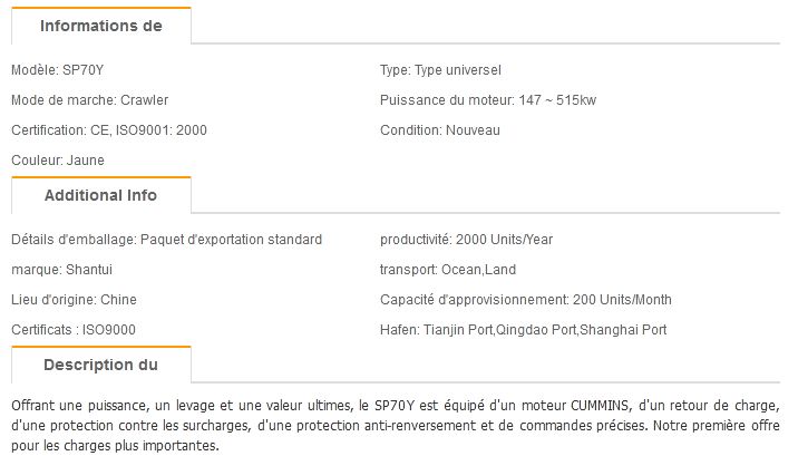 SP70Y - Pipelayer et poseur de canalisation - Shantui - 70 tonnes - moteur CUMMINS avec protection contre les surcharges_1